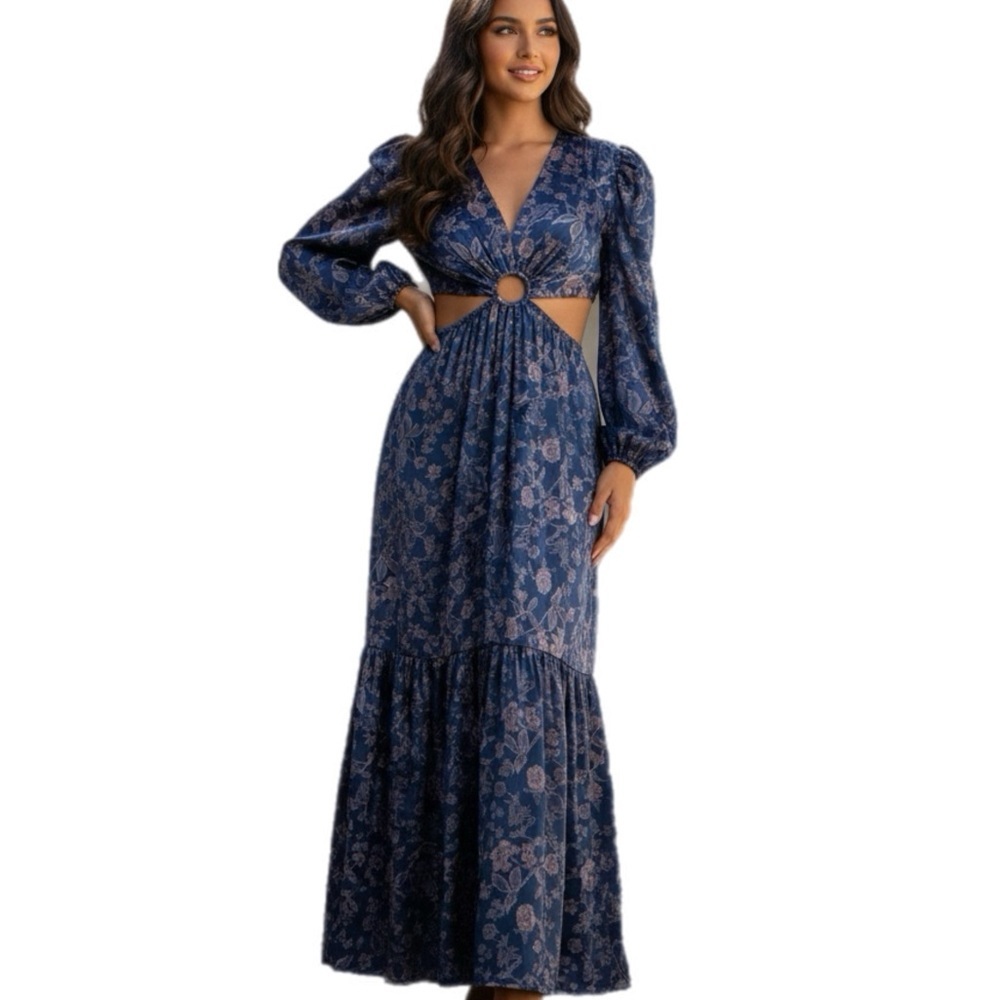 Almia Blue & Pink Floral Maxi Dress NWT P2P 15”